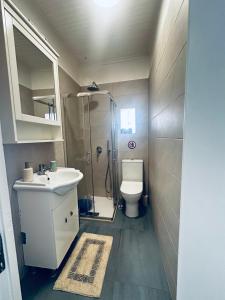 een badkamer met douche, wastafel en toilet bij G&A House in Gaios in Gaios