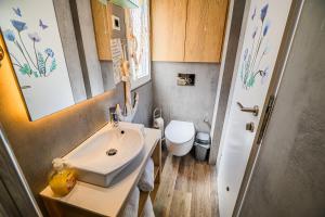 a small bathroom with a sink and a toilet at Floating house BRAVIA in Portorož +22 photos