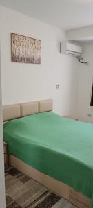 a bedroom with a green bed in a room at Skyline Apart 1 Militari Residence in Roşu +12 photos
