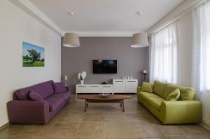 a living room with two couches and a tv at Luxury Istrian Apartment ZP in Marčana