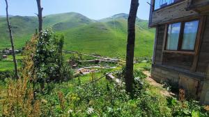 a house on a hill with mountains in the background at Turan Dağ Evi in Çaykara