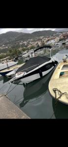um grupo de barcos atracados em um porto em Speedboat Tours Our Lady Of The Rocks, Perast, Mamula Island and Blue Cave swiming em Tivat