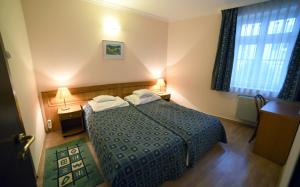 a hotel room with a bed and a window at Hotel Pannonia in Miskolc +23 photos