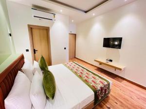加济阿巴德Hotel IP Swarn Near Anand Vihar Vaishali Ghaziabad的配有床和电视的酒店房间