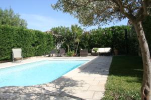 ein Pool im Garten mit einem Baum in der Unterkunft Villa avec piscine in La Ciotat