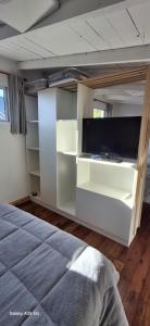 a bedroom with a bed and a large television at Ana home's in Mar del Plata