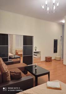 un salon avec un canapé et une table basse dans l'établissement Krisjana Valdemara 39, à Daugavpils