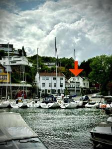 a group of boats are docked in a harbor at Nice apartment close to the sea with parking and garden in Arendal