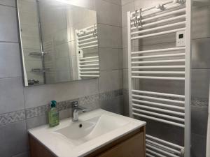 a bathroom with a sink and a mirror at Maison Les Sables Un havre de paix au cœur de la in Bouzemont +15 photos