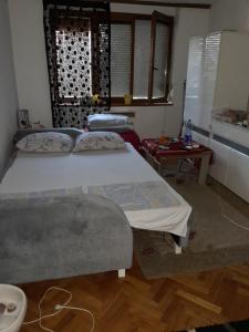 萨拉热窝The Pretty Place的有两张床和一张桌子的卧室