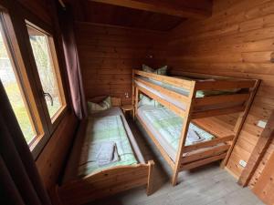 an overhead view of a cabin with two bunk beds at Ferienhaus-Kroeger-kostenloses-Wlan in Hasselfelde