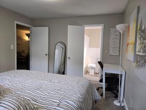 a bedroom with a bed and a desk and a mirror at Perfect flat in Central Fayetteville, GA in Fayetteville +25 photos