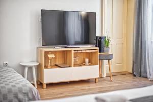 Televízia a/alebo spoločenská miestnosť v ubytovaní Apartmány VIENNA