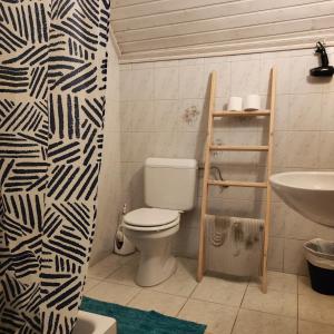 a bathroom with a toilet and a sink at Villart vendégház in Keszthely