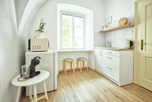 Kuchyňa alebo kuchynka v ubytovaní Apartmány VIENNA