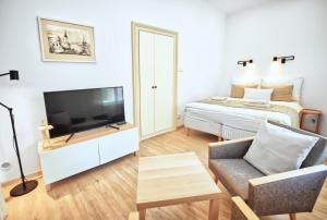 Televízia a/alebo spoločenská miestnosť v ubytovaní Apartmány VIENNA