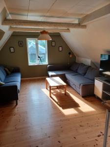 a living room with a couch and a table at Kjærgaarden B&B - Bed & Breakfast i Havnsø in Føllenslev