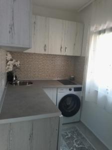 a kitchen with a sink and a washing machine at Apartament IRI Băile Herculane in Băile Herculane