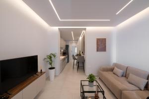 a living room with a couch and a flat screen tv at Urban Loft Chalkida in Chalkida