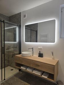 a bathroom with a sink and a mirror at Topgelegen Appartement Alma in Antwerp