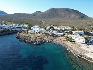 an aerial view of a small island in the water at Rocky Beach House in Kýthira