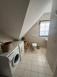 a washing machine in a bathroom with a toilet at Bear Apartment am Skihang in Winterberg