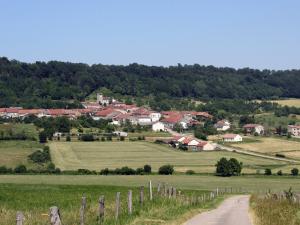 Blick auf ein Dorf von einem Hügel mit einer Straße in der Unterkunft Séjour paisible dans la campagne de Mont-l'Étroit, proche de sites historiques - FR-1-584-381 in Mont-lʼÉtroit