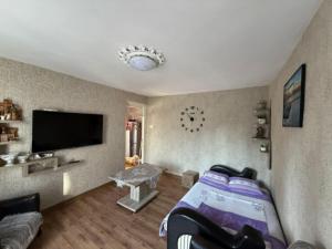 a living room with a bed and a flat screen tv at Квартира у бульвара 1 in Batumi