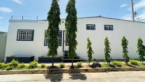 a white house with trees in front of it at Cerca de todo en La Union in La Unión