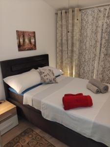 ヴィルにあるApartment Dvorakの寝室には赤い枕が置かれたベッドが2つある