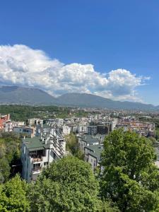 ティラナにあるLiqeni i thate apartmentの建物や木々が並ぶ市街の景色
