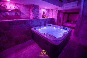 a purple bathroom with a large tub in a room at L'Excellence, Love-room en Avignon in Avignon