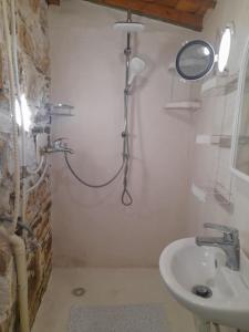 a bathroom with a shower and a sink at Stoneworld in Évdhilos