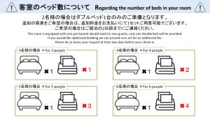 a diagram of the number of beds in your room at 継TSUNAGU 空蝉Utsusemi帚木Hahakigi in Kyoto