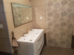 a bathroom with a white sink and a mirror at Apartments Tereza in Senj +37 photos