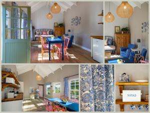 eine Collage mit Bildern eines Wohnzimmers und einer Küche in der Unterkunft Crabapple Cottage, Cheverells Farm in Oudebrug + 17 Fotos