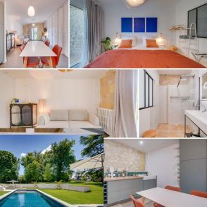 a collage of photos of a hotel room at Le Clos Saint Jean in Tizac-de-Curton