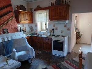 a kitchen with a stove and a sink in it at Τhe grandma's house in Limbókhova
