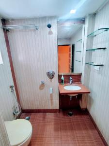 a bathroom with a sink and a toilet and a mirror at Hotel Apex Intercontinental in Jaipur