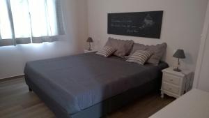 1 dormitorio con 1 cama grande y 2 almohadas en Il Porto dei Sognatori, en La Spezia