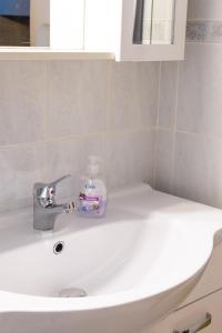 ストゥルニャンにあるBeachfront Apartment Mare Strunjanのバスルーム(洗面台、石鹸ボトル付)