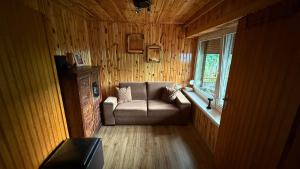 a living room with a chair and a window at Pod Świerkami in Boszkowo