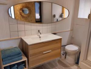a bathroom with a sink and a mirror and a toilet at Studio Chapelle in Dunkerque