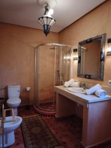 a bathroom with a shower and a sink and a toilet at Villa Essalah & Spa in Marrakech