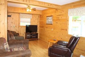 a living room with a couch and a television at Cabin 12 in Deer River