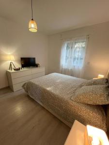 a bedroom with a bed and a tv and a window at Maison familiale proche de paris in Bagneux