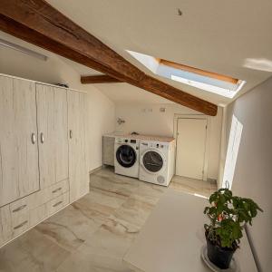 a laundry room with a washer and dryer at Villa Miky - Via Francigena Altopascio in Orentano