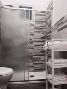 a bathroom with a shower and a toilet at Prestige house 10 appartamento in Scalea