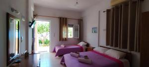 a bedroom with two beds and a window at Despoina Apartments in Keratokampos