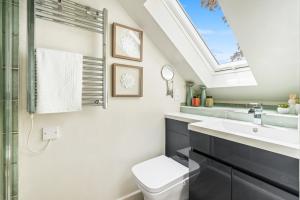West WellowBeautiful New Forest Hideaway的浴室配有卫生间、水槽和天窗。